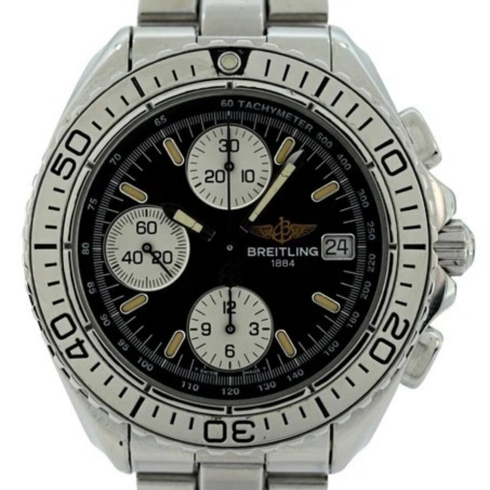 Breitling Men's 41mm Shark 100M Black Dial Swiss Automatic SS Watch Ref: A13051!